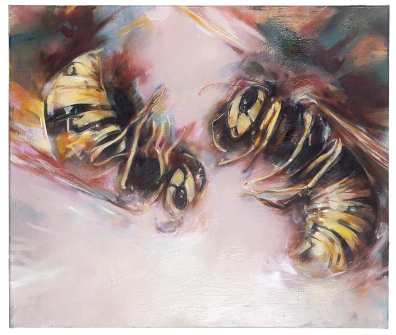 Maria Trezinski "Couple", 2018, Öl- und Sprühfarbe auf Leinwand, 60 x 70 cm